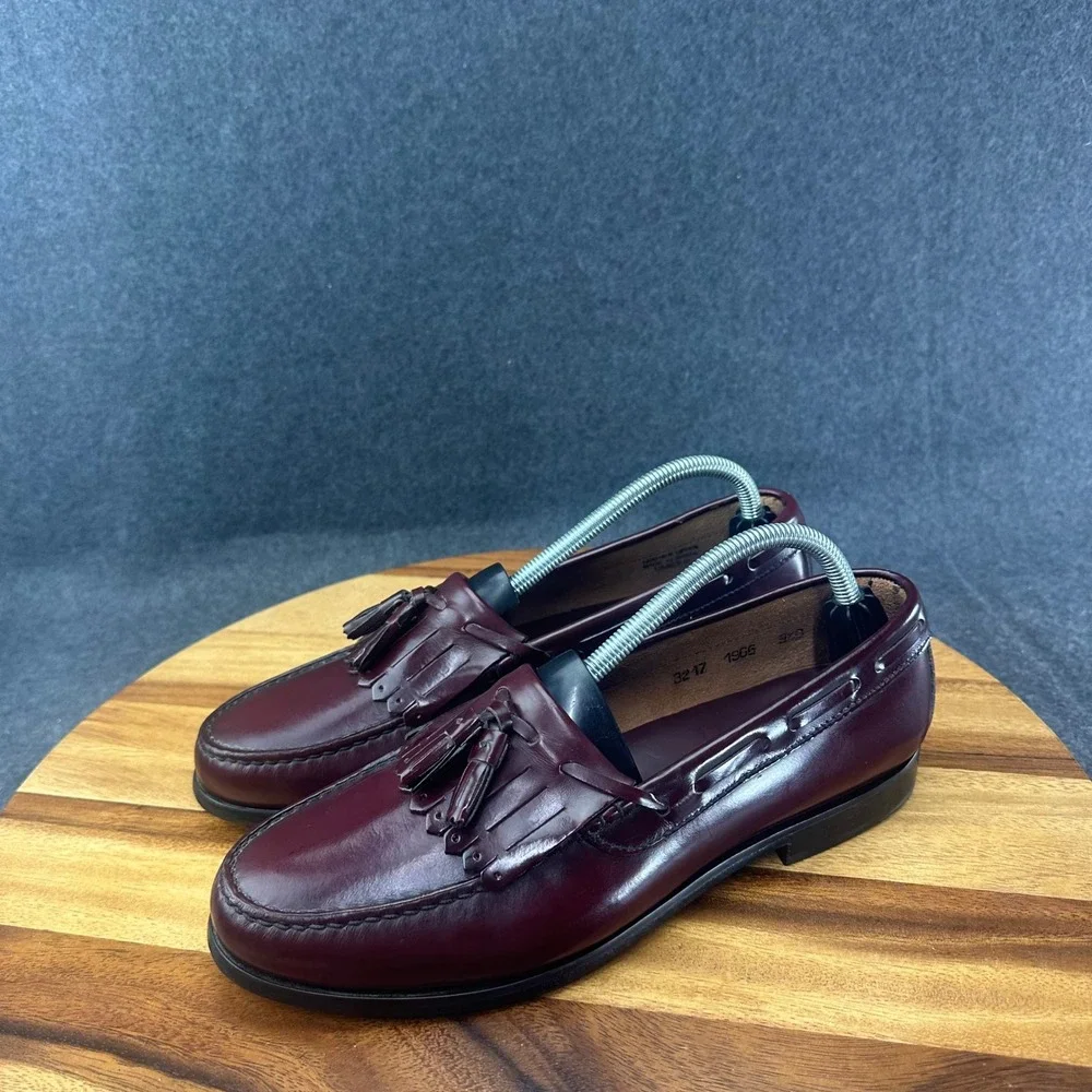 Towncraft Mens Burgundy Leather Kiltie Tassel Loafers Shoes 9.5 D 3217 1966 - Picture 5 of 12